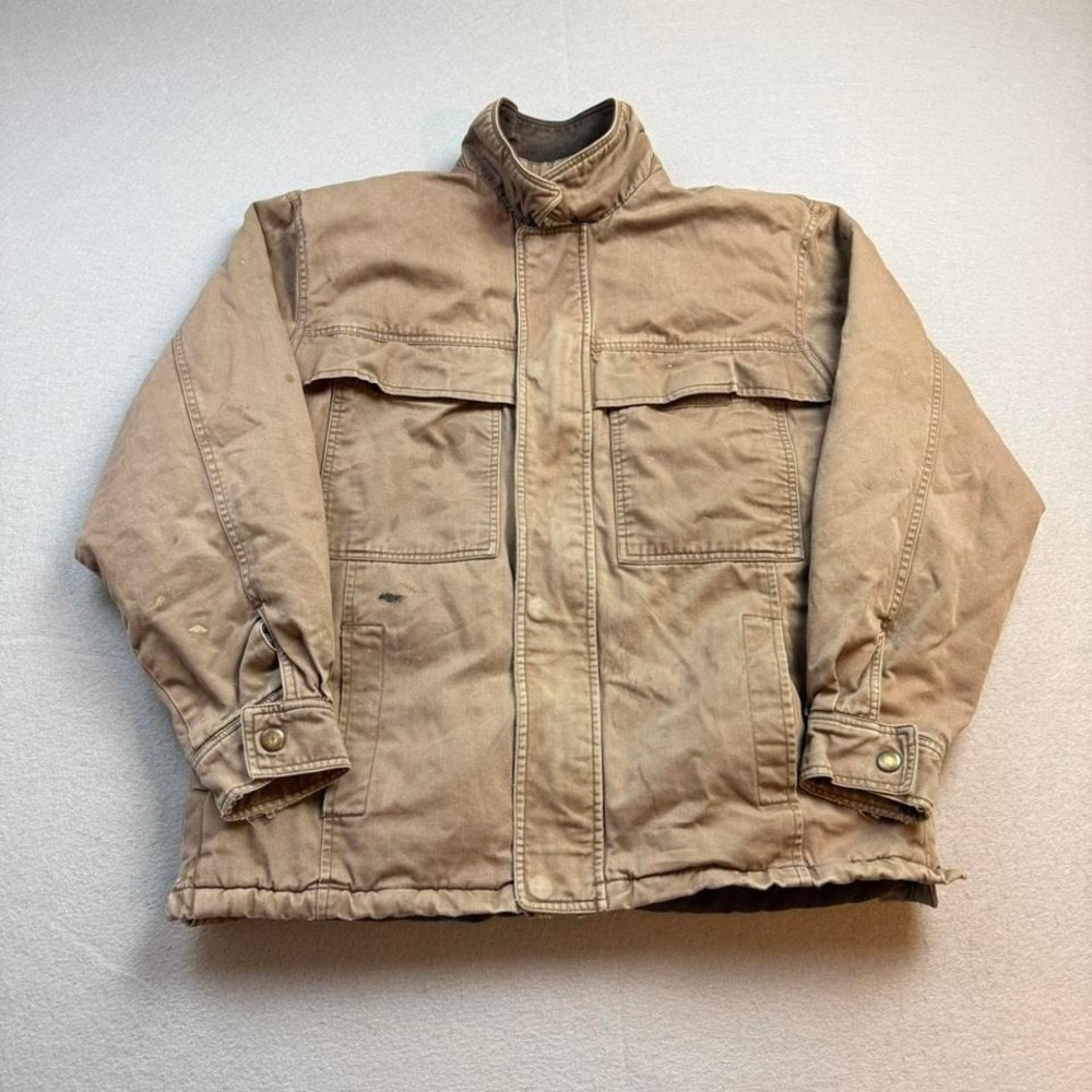 St John's Bay Tan Work Jacket Vintage Canvas Utility Coat